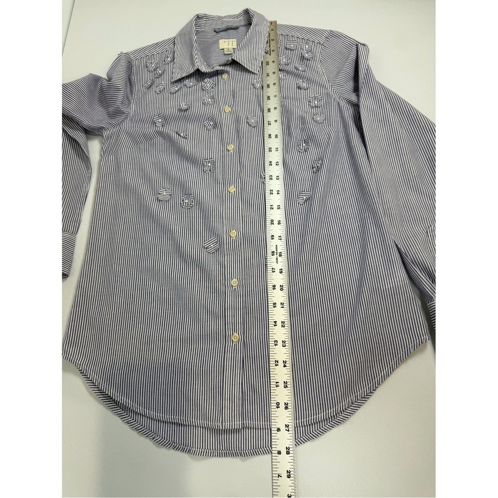 A New Day Striped Floral‎ Appliqué Button Down Long Sleeve Shirt Collar EUC Sm - Picture 4 of 8